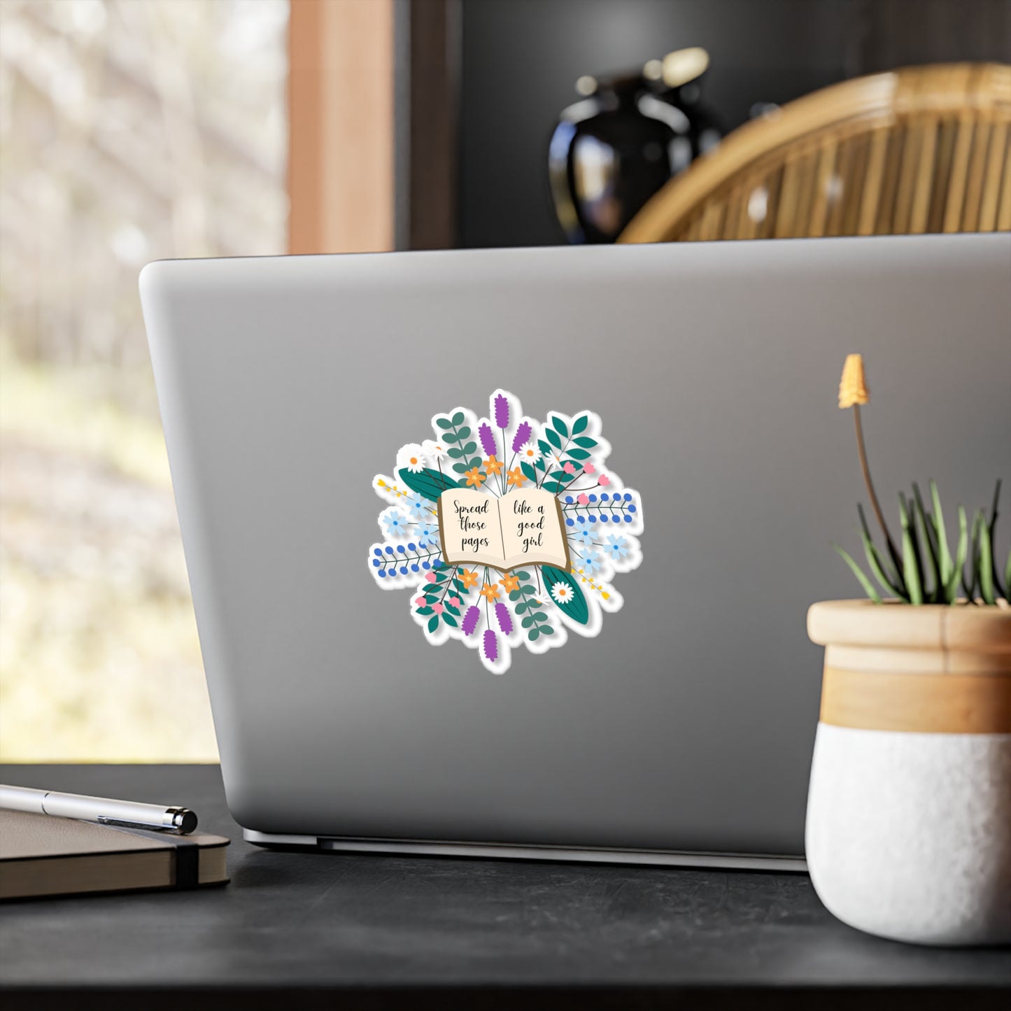 Spread Those Pages-Floral Book Quote Vinyl Decal