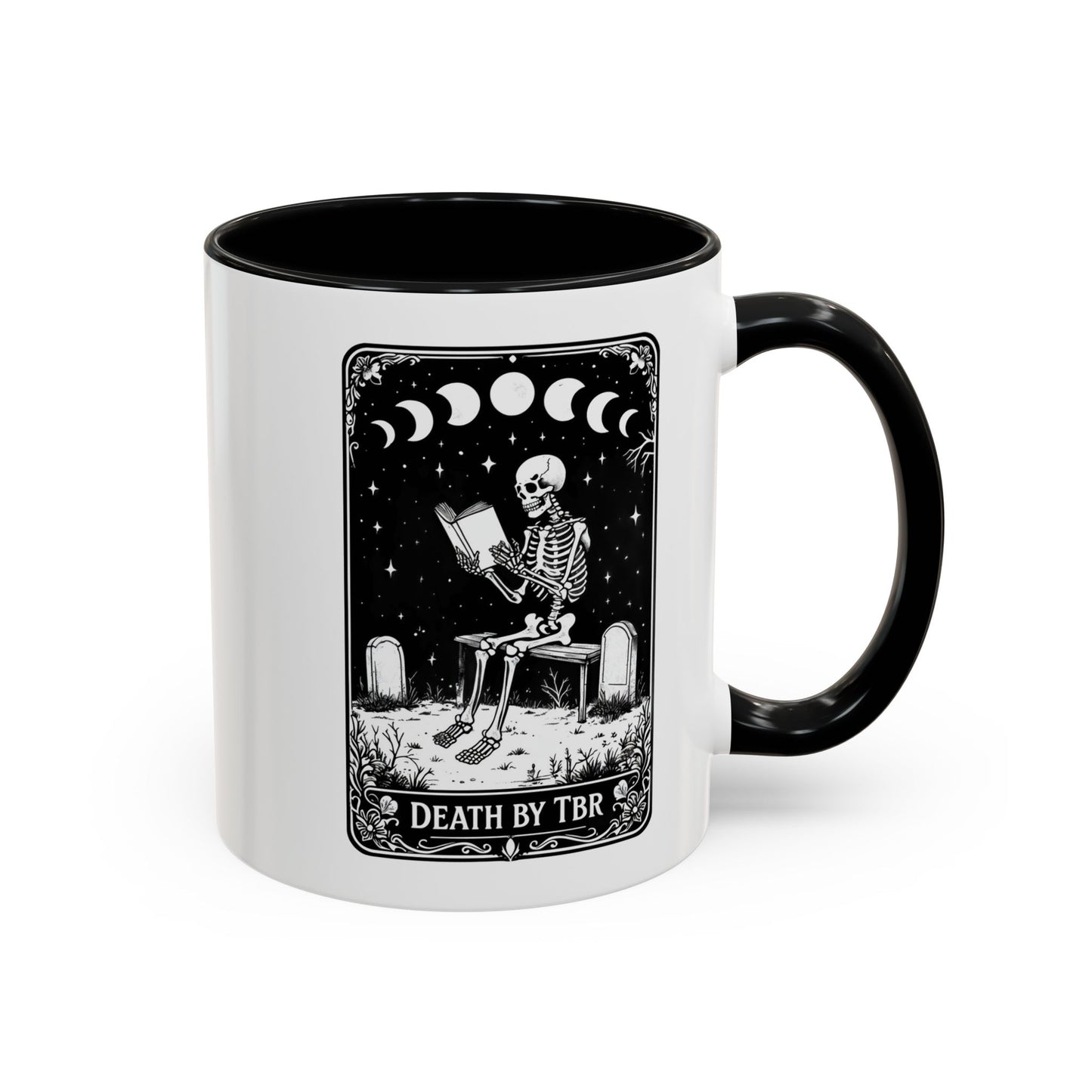 Death By TBR Skeleton Accent Coffee Mug - Perfect for Book & Coffee Lovers