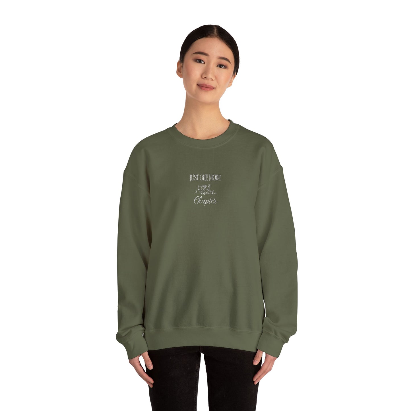 Just One More Chapter Heavy Blend Crewneck Embroidered Sweatshirt