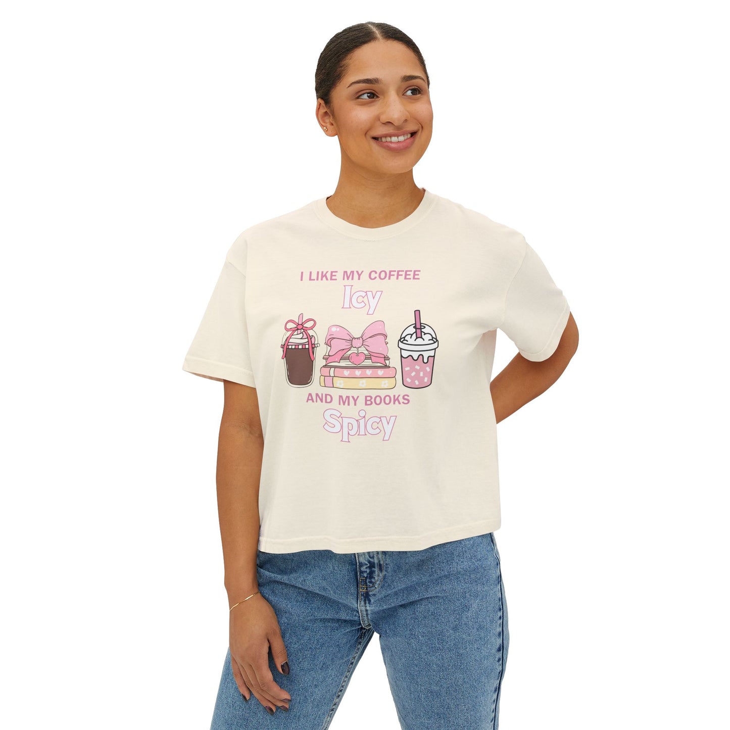 “I Like My Coffee Icy & My Books Spicy” Comfort Colors Boxy Tee