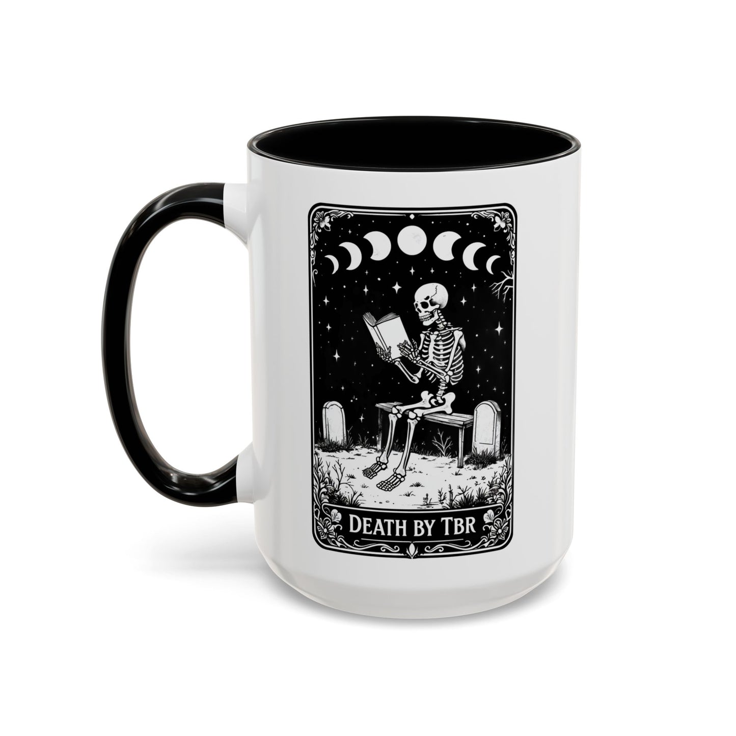 Death By TBR Skeleton Accent Coffee Mug - Perfect for Book & Coffee Lovers