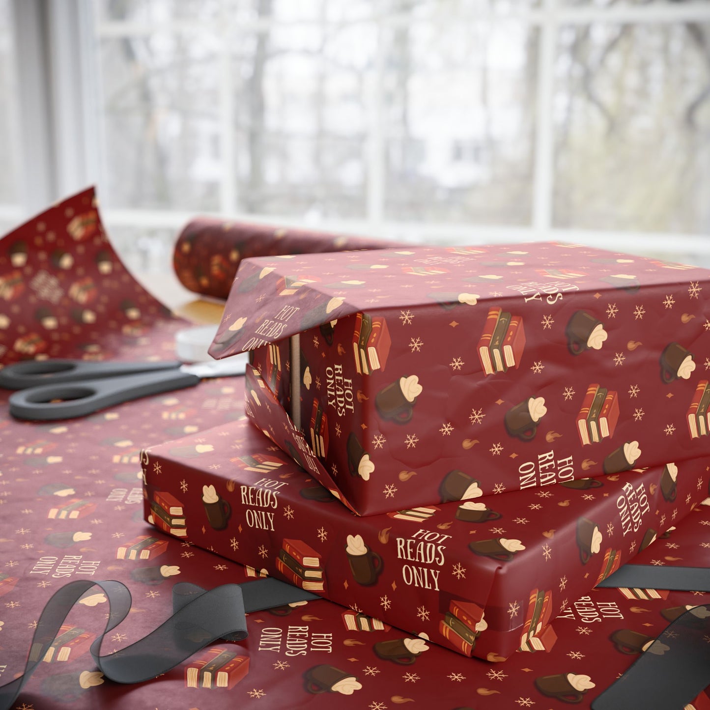Hot Reads Only Christmas Wrapping Paper, Holiday Gift Wrap, Bookish Christmas Paper, Unique Gift Presentation