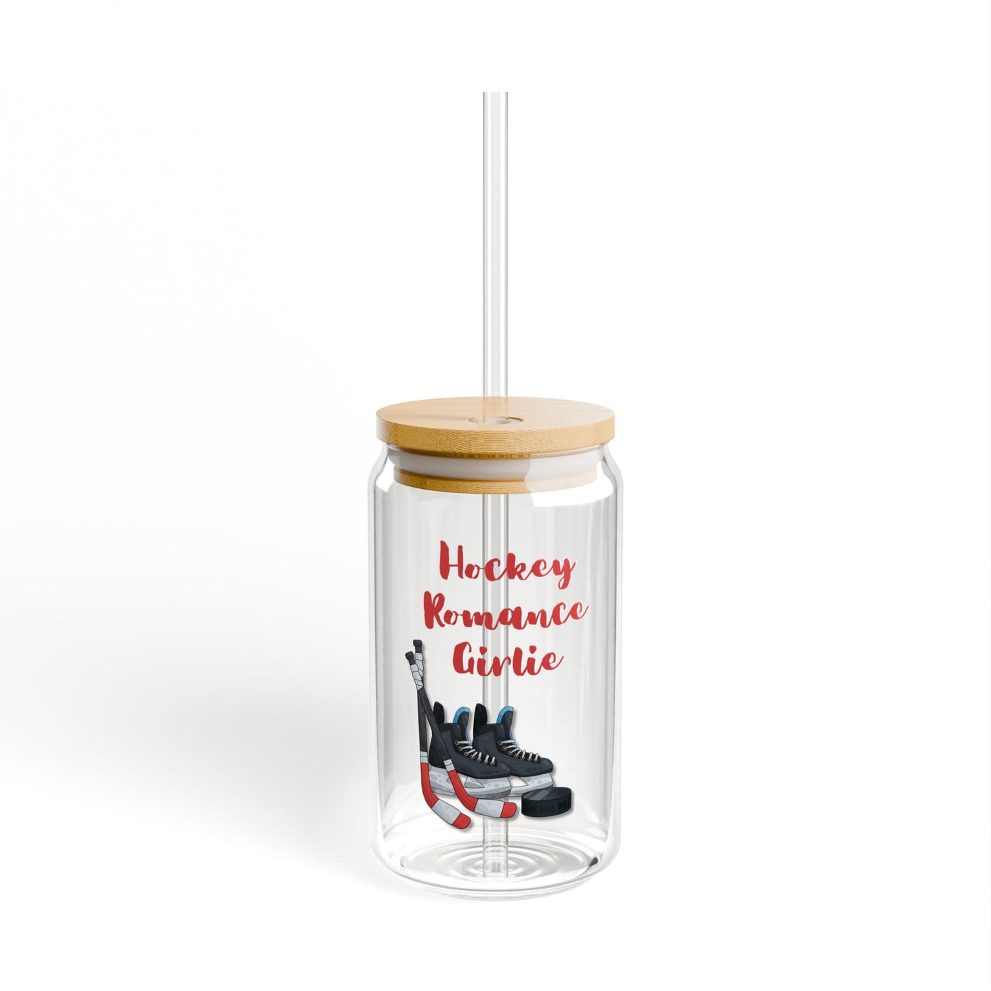 Hockey Romance Sipper Glass - 16oz with Bamboo Lid and Straw