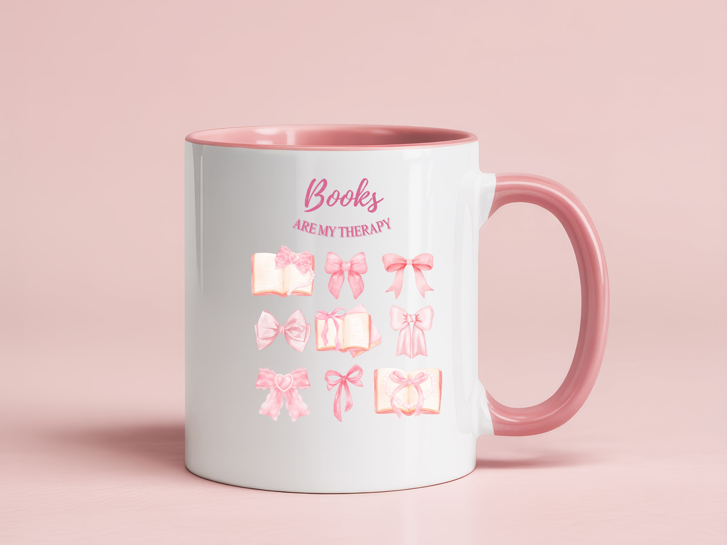 Books Are My Therapy Coffee Mug | Pink Inside | Perfect Gift for Coffee Lovers