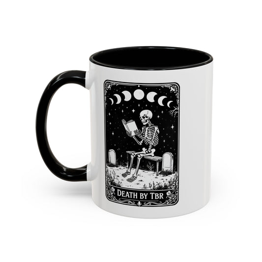 Death By TBR Skeleton Accent Coffee Mug - Perfect for Book & Coffee Lovers