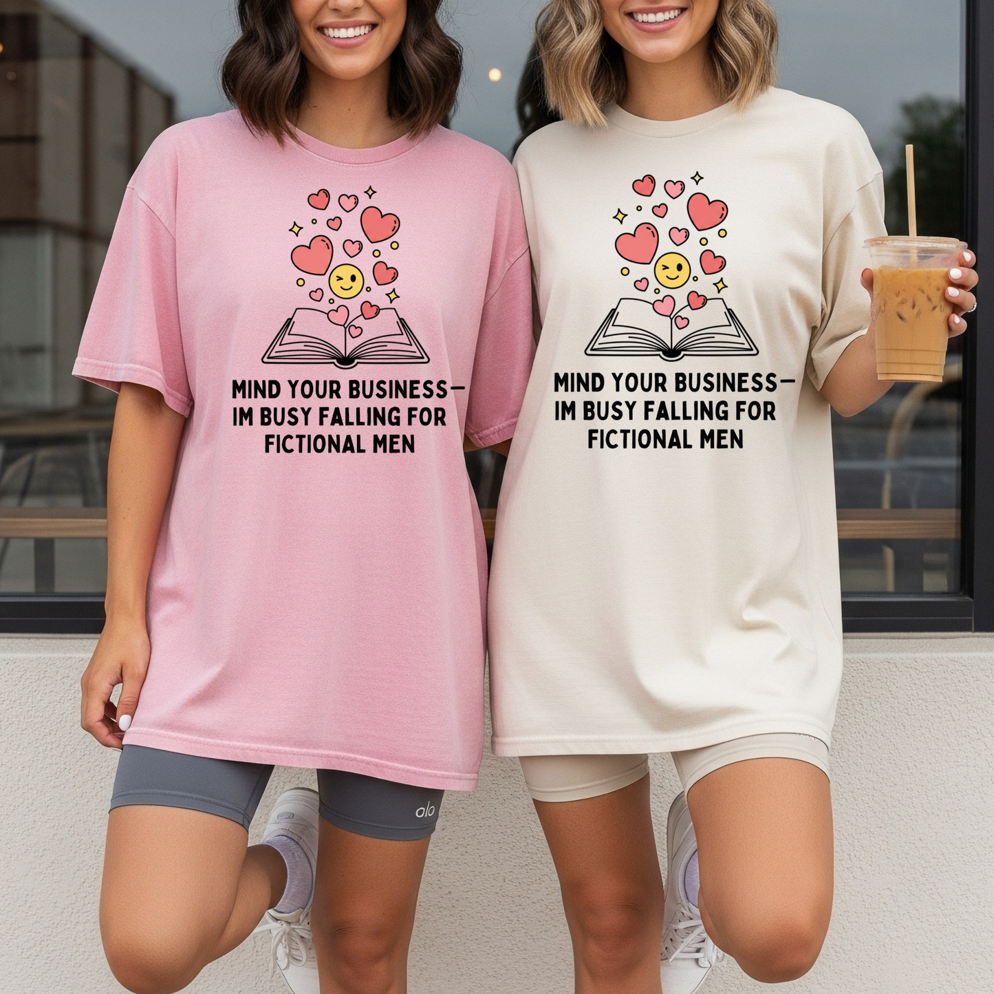 Mind Your Business I'm Falling for Fictional Men T-shirt | Retro Book Hearts