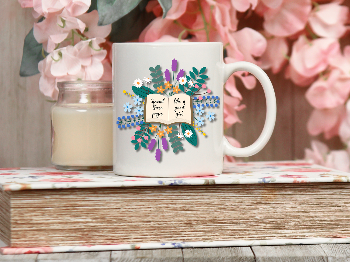 Spread Those Pages Floral Decorative Ceramic Mug