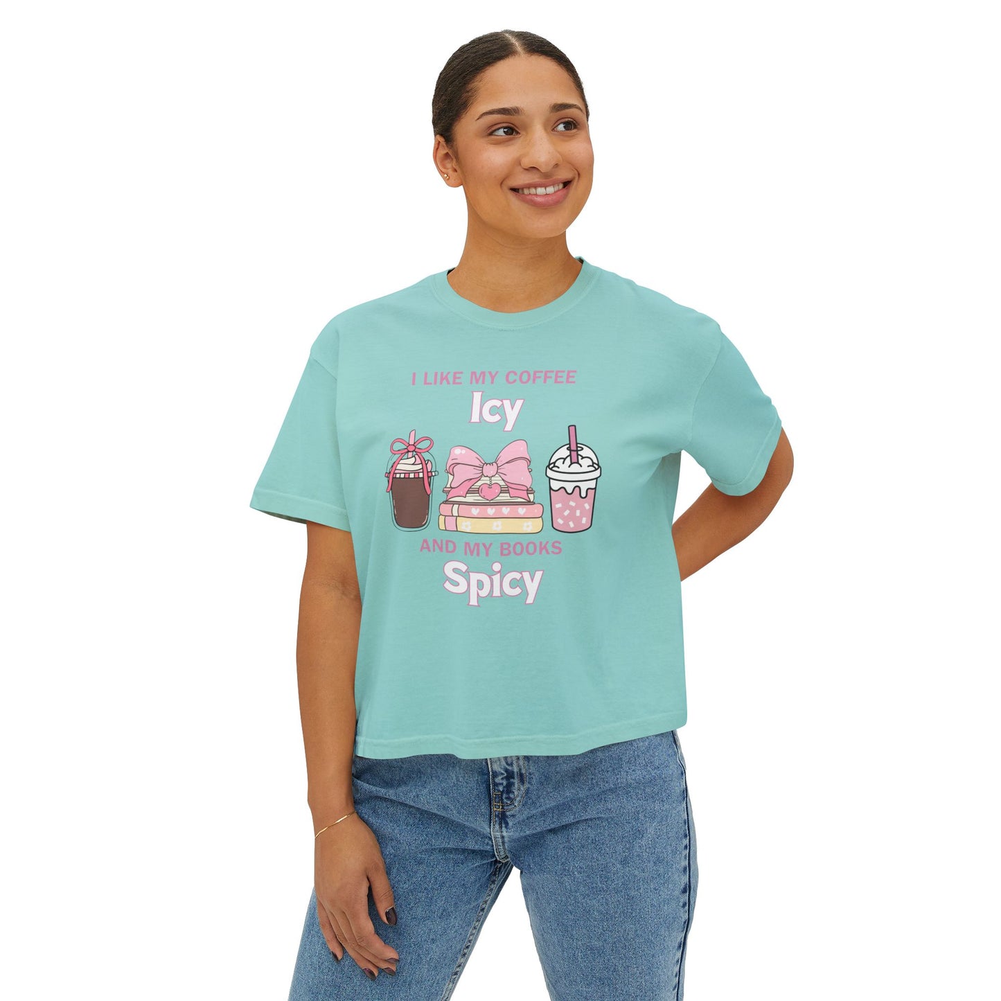 “I Like My Coffee Icy & My Books Spicy” Comfort Colors Boxy Tee