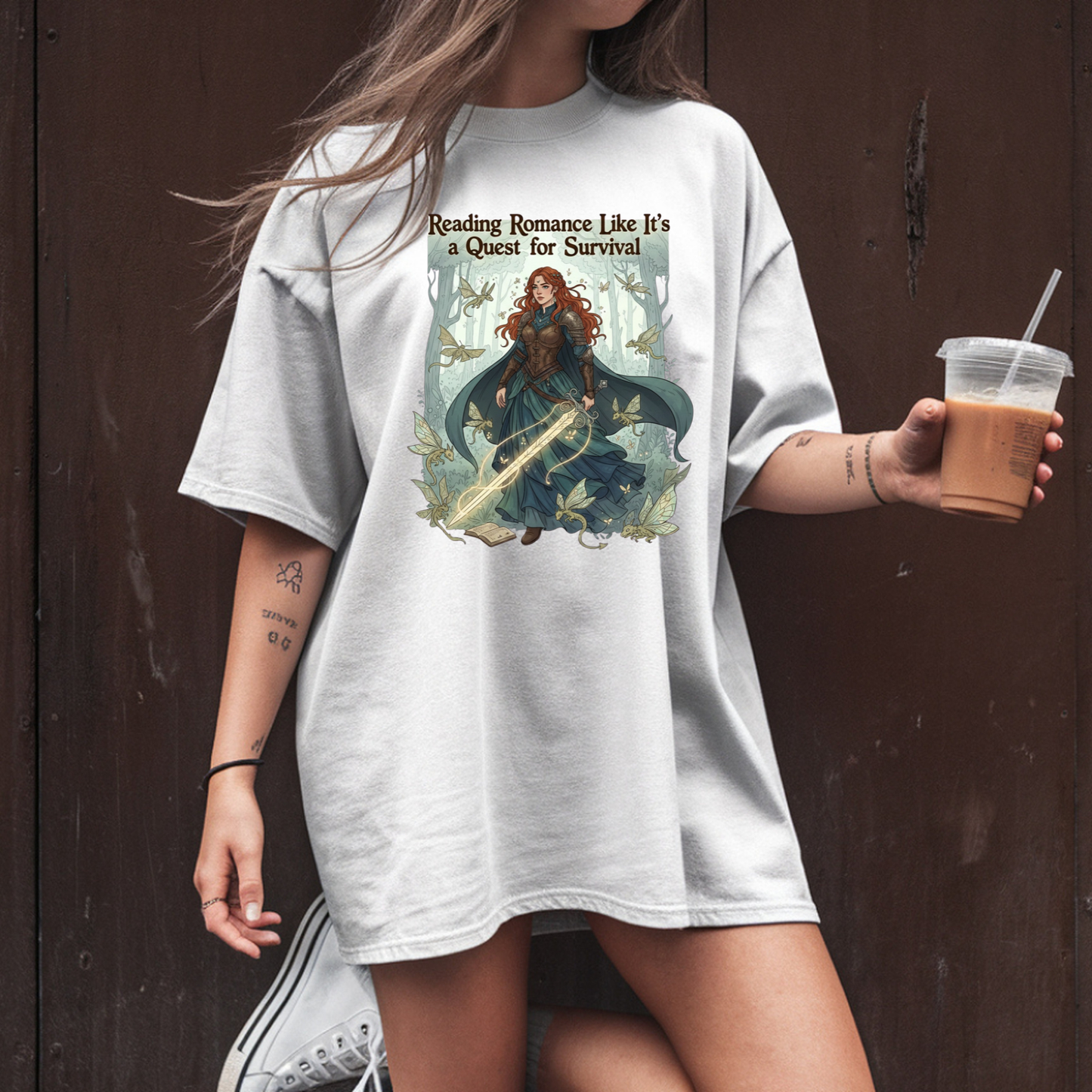 Reading Romance Like a Quest for Survival T-shirt, Fantasy Book Lover Tee