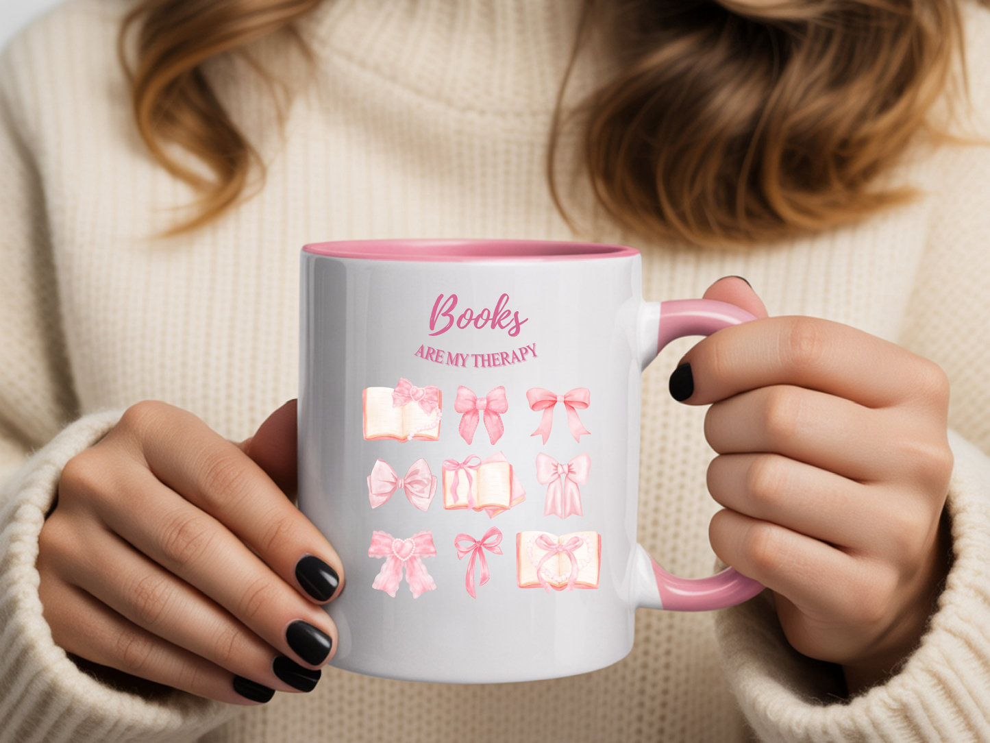 Books Are My Therapy Coffee Mug | Pink Inside | Perfect Gift for Coffee Lovers