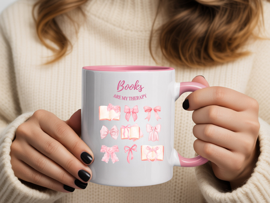 Books Are My Therapy Coffee Mug | Pink Inside | Perfect Gift for Coffee Lovers